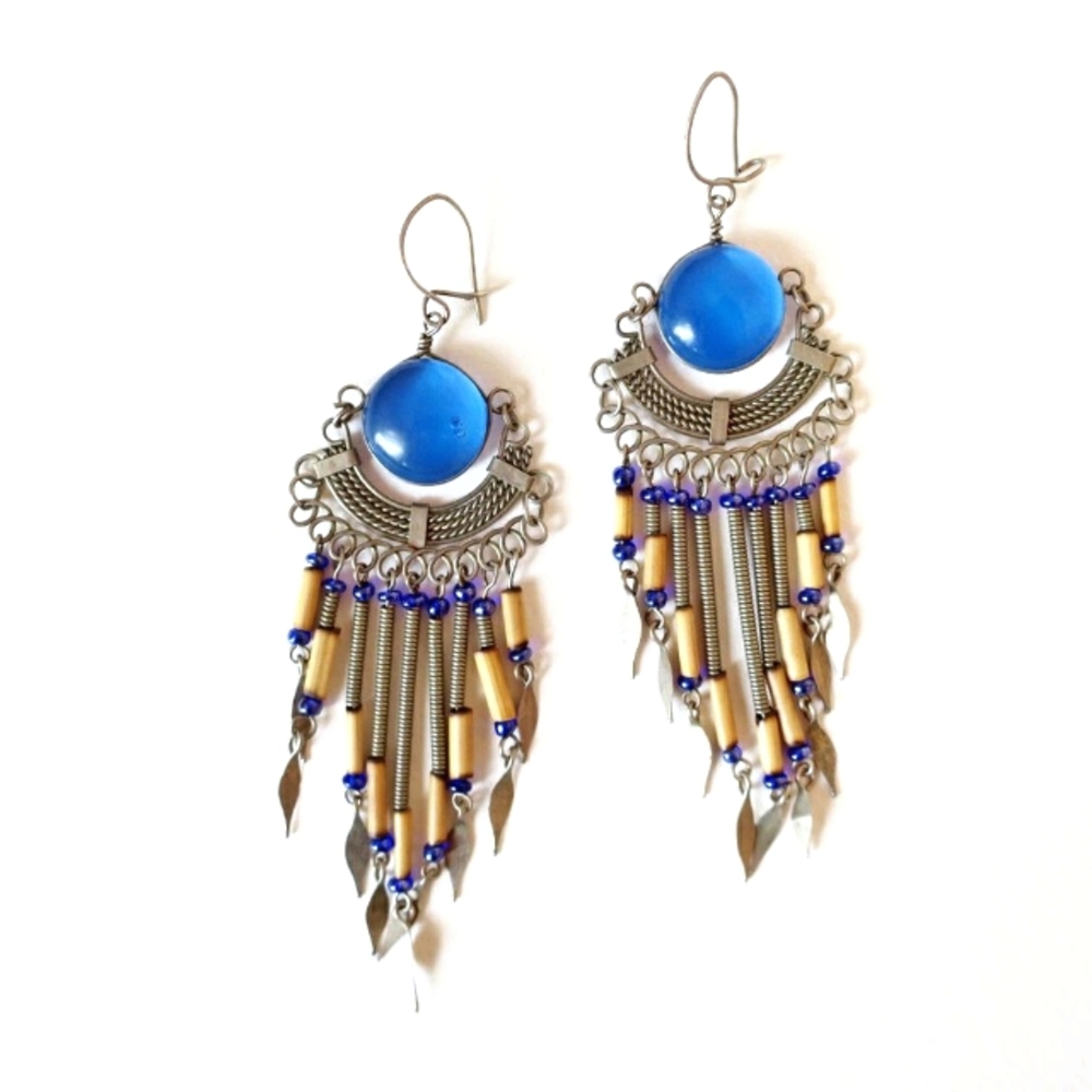 💙 Blue Tribal Boho Dangle Earrings